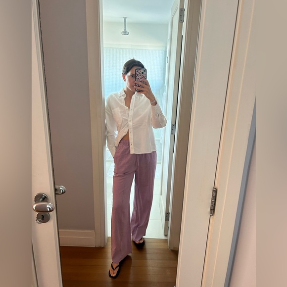 Lavender linen wide leg pants - Picture 5 of 6